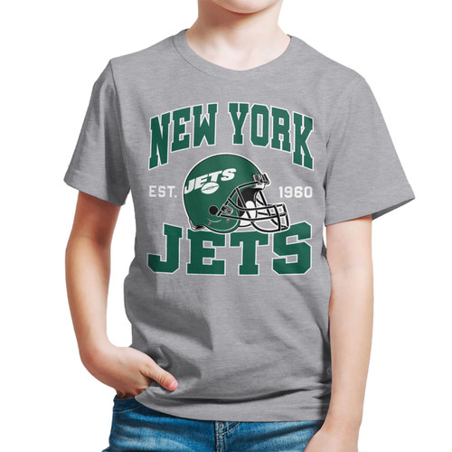 Junk Food Clothing x NFL - New York Jets - Team Helmet - Kids Short Sleeve T-Shirt for Boys and Girls - Size Small