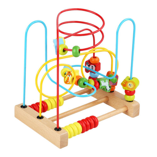 ifundom Bead Maze Skill Improvement Wood Toy Roller Coaster Game Educational Around Circle Bead Roller Coaster Sliding Beads Activity Abacus Toys Abacus Maze Puzzle Baby Wooden Ball
