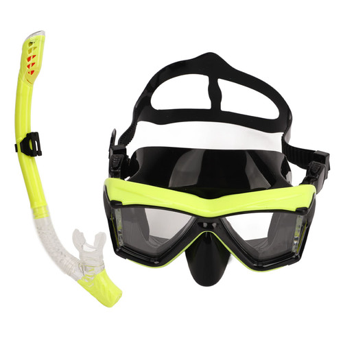 Dry Snorkel Set, Anti Fog Panoramic View Snorkel Mask, Scuba Diving mask, Anti Fog Scuba Diving Goggles and Snorkel, Professional Adult Snorkeling Swim Mask Gear (Yellow)