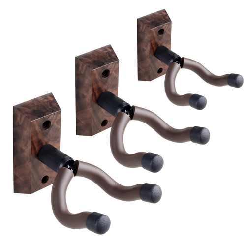 Guitar Wall Hangers 3 Pack, Guitar Ukulele Wall Mount, Guitar Hanger Wall Hooks,Holders,Stand, Black Walnut Guitar Wall Mount Hanger,for Acoustic,Electric,Guitar,Bass,Banjo,Mandolin,Ukulele