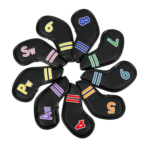 Leather Golf Headcovers Set, 9pcs Pu Iron Hat Cover, Number Print Golf Iron Club Head Covers, Number Print Golf Iron Club Head Covers, Golfs Rod Cover Golfing, Golfs Club Iron Headcover for Golf Club