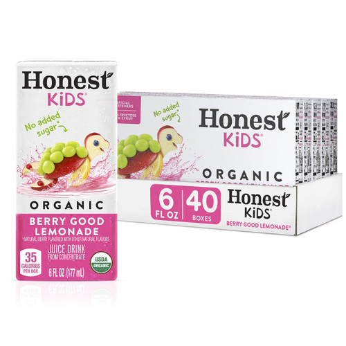 Honest Kids Berry Good Lemonade, Organic Juice Drink, 6 Fl oz Juice Boxes, Pack Of 40, Berry Lemonade, 6 Fl Oz (Pack of 40)