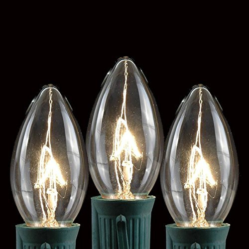 Novelty Lights 25 Pack C9 Outdoor Christmas Replacement Bulbs, Clear, E17/C9 Base, 7 Watt