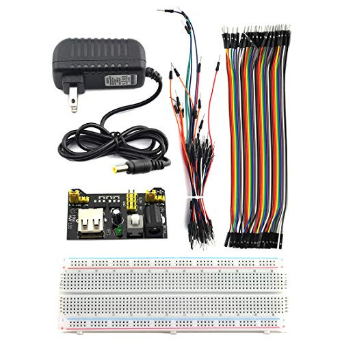 DZS Elec 5 in 1 Breadboard Starter Learning Kit - 830 Tie-Point Breadboard, Power Module, 12V 1A Power Adapter, Jumper Wire, Male to Female Jumper Line for Arduino, Raspberry Pi etc. Project (108pcs)