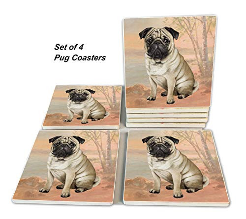 Pug Coasters - Moisture Absorbing Stone Coasters with Cork Base, Prevent Furniture from Dirty and Scratched, Stone Coasters set Suitable for Kinds of Mugs and Cups, Set of 4 Pug Coasters - Moisture Absorbing Stone Coasters with Cork Base, Prevent Furniture from Dirty and Scratched, Stone Coasters set Suitable for Kinds of Mugs and Cups, Set of 4