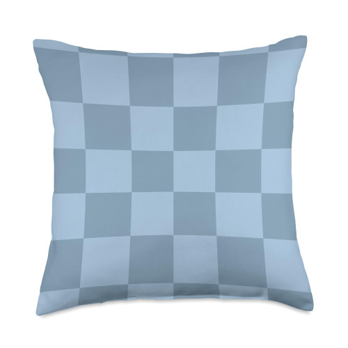 Light Blue Cute for Women Men Pretty Aesthetic Checkerboard Pastel Dark Blue Checker Throw Pillow, 18x18, Multicolor