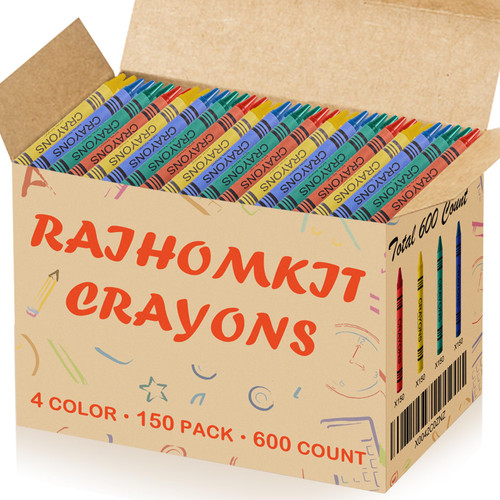 RAIHOMKIT 150 Pack Crayons,600 Count Crayons Bulk,Jumbo Crayons for Kids,Crayons Party Favors,Easy to Hold Crayons Set,Crayon Packs (4 Colors)