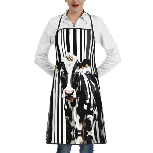 MDATT Black White Milk Cow Print Apron For Women With Pockets,Cooking Kitchen Aprons For Cooking Bbq & Grill,Christmas Gift