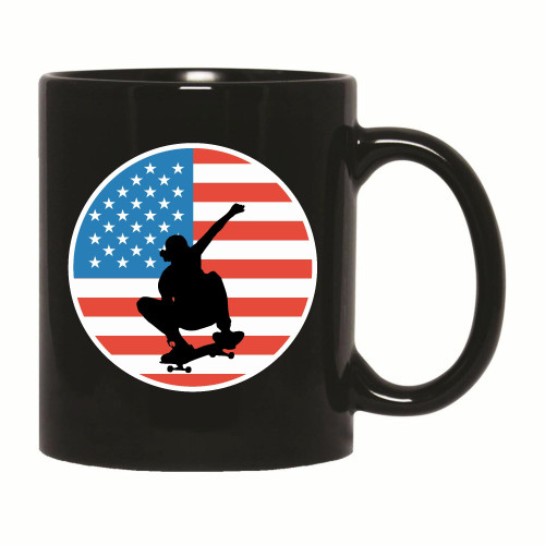 American Flag Skateboard Gifts for Skateboard Fans Skateboarders Tricks Lover Mug USA Skate Boarding 11oz 15oz Black Coffee Mug