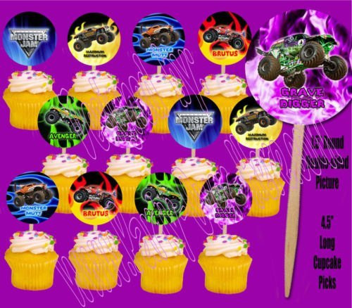 Monster Jam Monster Trucks Cupcake Picks Cake Topper -12 pieces
