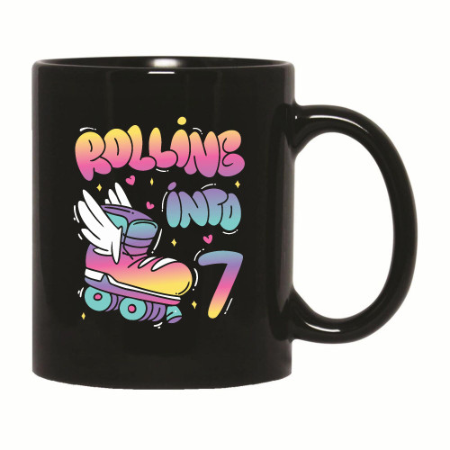 Gift Roller Skate Wings Motif Birthday Quote Rolling into 7 11oz 15oz Black Coffee Mug