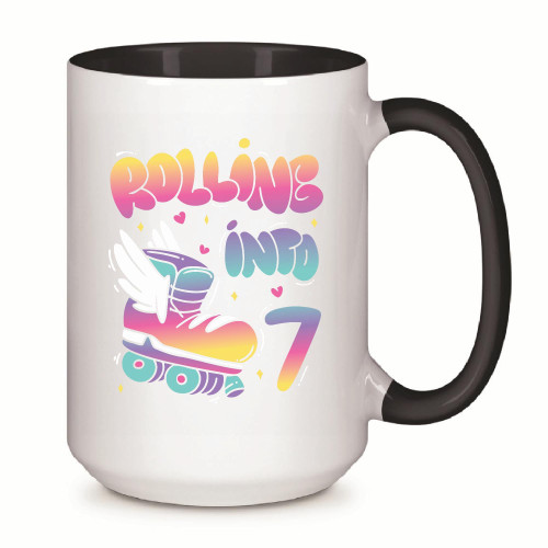 Gift Roller Skate Wings Motif Birthday Quote Rolling into 7 11oz 15oz Inner Color Accent Mug
