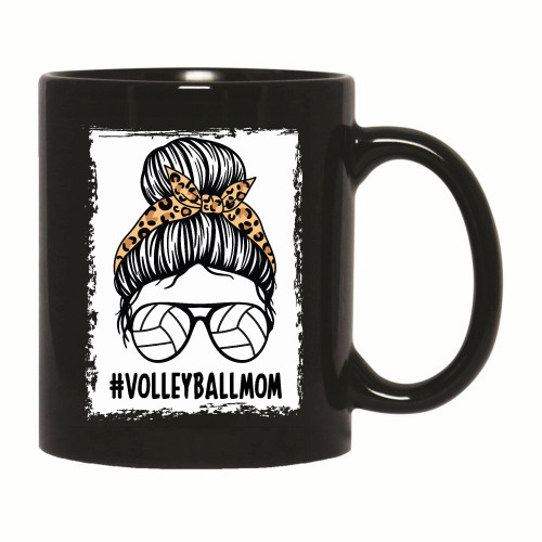 Volleyball Mom Life Messy Bun Gift Perfect Idea for Mother's Day 11oz 15oz Black Coffee Mug