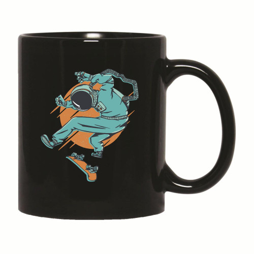 Astronaut Skating in Space Gift for Skateboarding Fans for Kids and Adults 11oz 15oz Black Coffee Mug