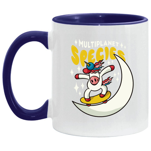 Skater Unicorn Gift Multiplanet Species Skateboarding On the Moon Gift for Skateboarding Fans 11oz 15oz Inner Color Accent Mug