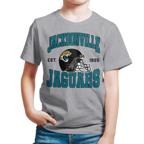 Junk Food Clothing x NFL - Jacksonville Jaguars - Team Helmet - Kids Short Sleeve T-Shirt for Boys and Girls - Size Small