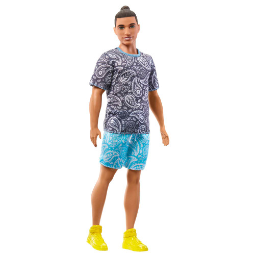 Barbie Fashionistas Ken Fashion Doll #204 with Man Bun in Paisley Tee, Shorts & Yellow Sneakers Barbie Fashionistas Ken Fashion Doll #204 with Man Bun in Paisley Tee, Shorts & Yellow Sneakers