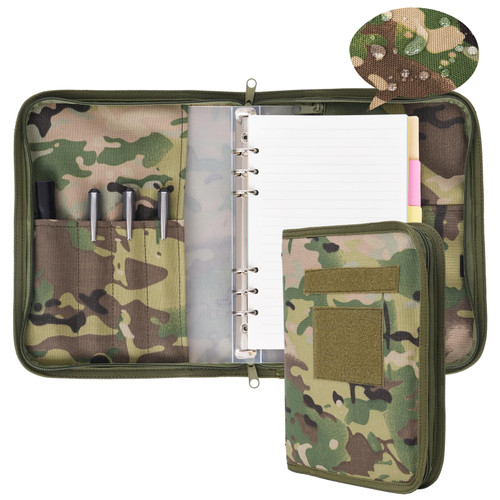 Army Military Notebook Cover with Zippered, Tactical Portfolio Organizer and Ring Binder Cover for A5 Folder, 7" x 9" OCP Military Log Book Cover - Multi (Cover Only)