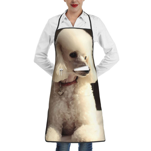 NONHAI Kitchen Cooking Aprons for Women Men Adjustable Bib Apron with Pockets French poodle Chef Apron Waterproof NONHAI Kitchen Cooking Aprons for Women Men Adjustable Bib Apron with Pockets French poodle Chef Apron Waterproof
