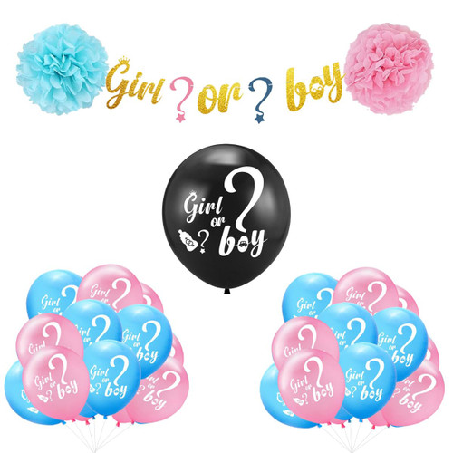Rishafowg Boy or Girl Gender Reveal Decorations, Pink and Blue Balloons Gender Reveal Decorations Kit with Gender Reveal Banner Paper Pom Pom Tassels for Gender Reveal Party Supplies