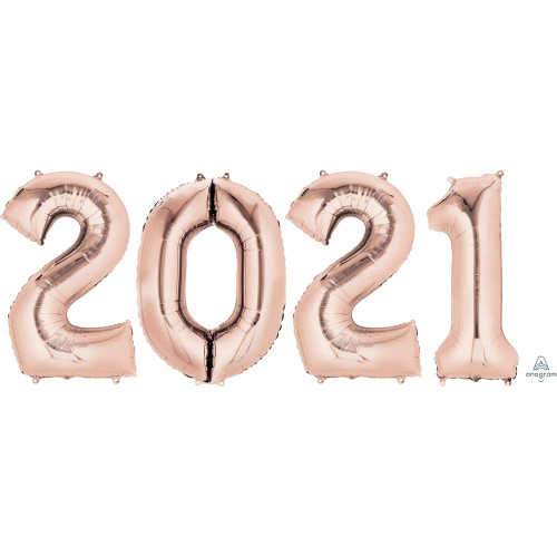 Anagram 34" Number Bunch 34 Inch Rose Gold 2-0-2-1 Foil Balloon, Multicolor