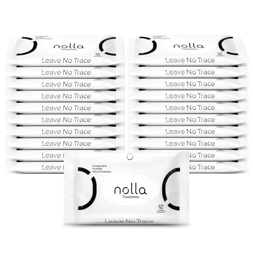 Nolla Flushable Wipes Travel Packs, 100% Plant-Based, Plastic-Free and Biodegradable - Unscented + Soothing Aloe and Vitamin E 240 Count (20 Packs of 12)