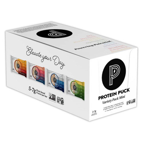 Protein Puck Mini Protein Bars, Variety Pack, 12 Count - High Protein Snacks with 6g of Vegan Protein, Gluten-Free, Non-Dairy, Non-GMO Breakfast Snack Bars