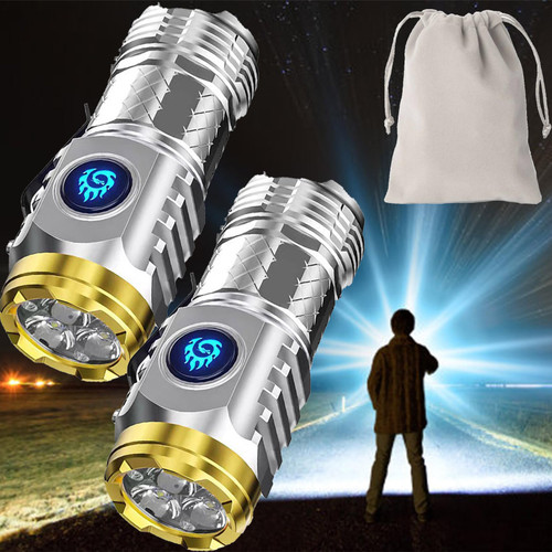 TTEDMO Three-Eyed Monster Mini Flashlight,Linterna Mini Flash Super Power,German Three-Eyed Monster Mini Flash Super Power Flashlight,Mini Flash Super Power Flashlight (Silver+Silver)
