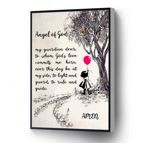 RCVTVPV Angel Of God Canvas Wall Art My Guardian Dear Prayer Poster Guardian Angel Prayer Print Wall Decor For Home Office Apartment Ready To Hang (Wood Frame 8 * 12 In)
