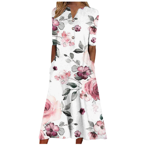 Summer Dresses for Women Casual V Neck Button Up Tunic Dresses Short Sleeve Floral Loose Beach Sundress Maxi Dress Summer Dresses for Women Casual V Neck Button Up Tunic Dresses Short Sleeve Floral Loose Beach Sundress Maxi Dress