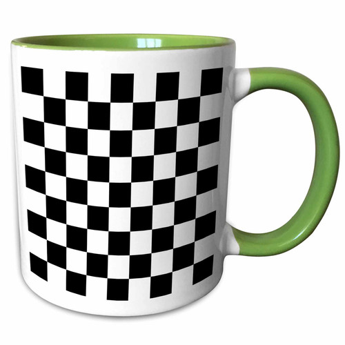 3dRose black pattern-checkered checked squares chess checkerboard car race flag, 15oz 154527_12, 15-oz Two-Tone Green Mug, Green/White