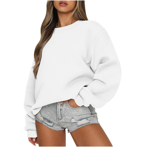 Ceboyel Oversized Sweatshirt For Women Solid Color Crewneck Pullover Tops Long Sleeve Sweaters Fall Fashion Trendy Clothes Sweatshirt White L