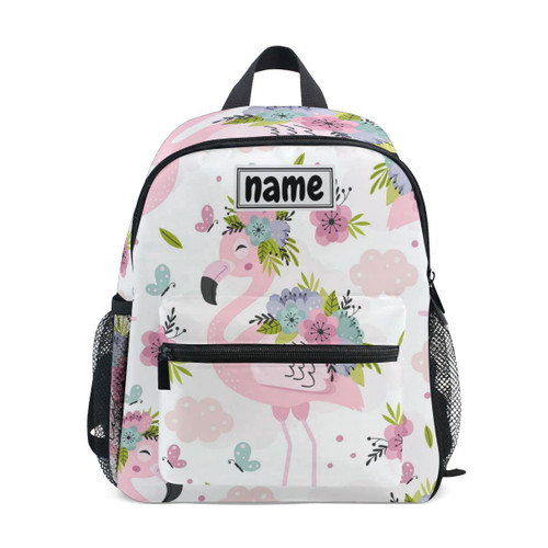 Glaphy Custom Kid's Name Backpack, Pink Flamingo and Flowers Toddler Backpack for Daycare Travel Personalized Name Preschool Bookbags for Boys Girls