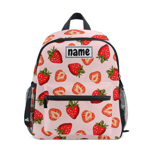 Glaphy Custom Kid's Name Backpack, Strawberry Fruits Toddler Backpack for Daycare Travel Personalized Name Preschool Bookbag for Boys Girls