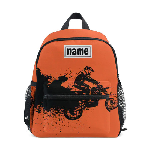 Glaphy Custom Kid's Name Backpack, Vintage Motocross Sports Toddler Backpack for Daycare Travel Personalized Name Preschool Bookbag for Boys Girls