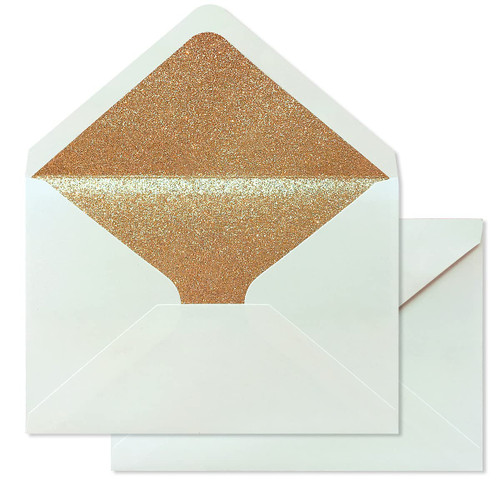 KUCHYNEE 50 PCS A7 Pearlescent Gold Glitter Envelopes, 5.25 x 7.5 inches, Perfect for 5''x7'' Weddings Invitation Cards, Greeting Invite Envelope (Pearl Ivory + Gold Glitter Liner)