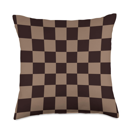 Brown Checkerboard Cool Designs Aesthetic Brown Checkered Big Checkerboard Trendy Throw Pillow, 18x18, Multicolor