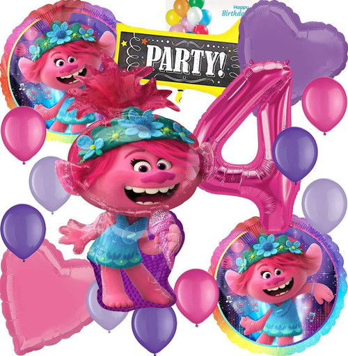 amscan Foil Balloons, for Trolls World Tour Party Collection, Party Accessory, Multicolor, 4th Birthday