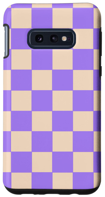 Galaxy S10e White Cream Purple Lilac Checkered Checkerboard Case