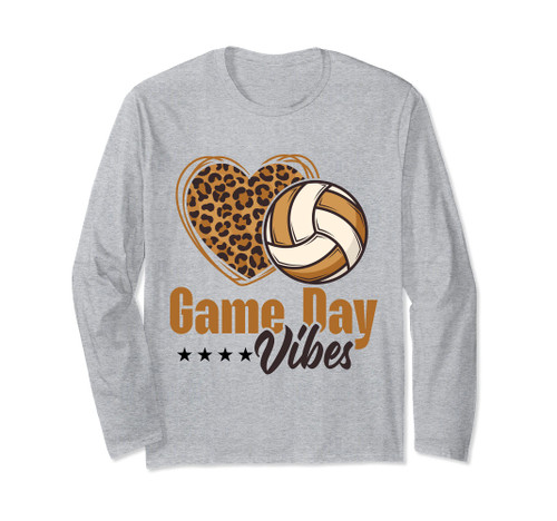 Game Day Vibes Women Mom Bleached Leopard Heart Volleyball Long Sleeve T-Shirt