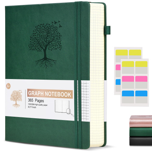 Ansopu Graph Paper Notebook Journal, 360 Numbered Pages Grid Notebooks 8.5 x 11, Thick 100gsm Paper Graphing Notebook Journals for Women Men, A4 Large Hardcover Graph Leather Journals for Writing
