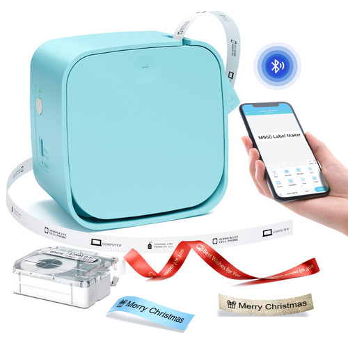 M960 Label Maker Machine with Tape - Bluetooth Label Makers for Home, Office, School, Organization, Mini Sticker Label Maker Multiple Templates Icon Font, with 12mm 0.47 inch Label Tape, Green