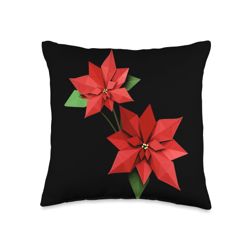 Origami Master Folding Paper Craft Origami Poinsettia Flower Japanese Art Paper Folding Artist Throw Pillow, 16x16, Multicolor