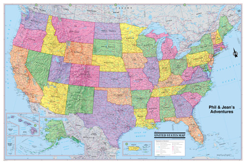 CooolOwlMaps United States Wall Map Poster 36"x24" USA Rolled Laminated - Personilized