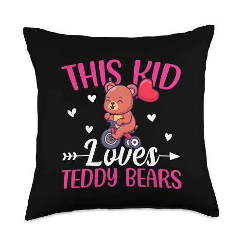 Cute Teddy Bear I Little Bear I Kids Teddy Bear This Kid Loves Teddy Bears Throw Pillow, 18x18, Multicolor