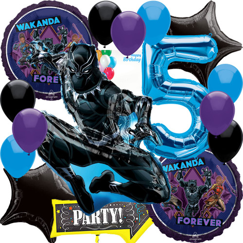 Anagram Black Panther Licensed Birthday Balloons, Intended for Wakanda Forever Theme Collection, Party Accessory, Multicolor, 5th Birthday