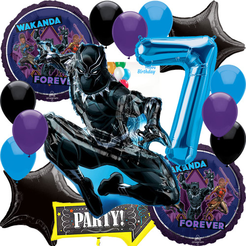 Anagram Black Panther Licensed Birthday Balloons, Intended for Wakanda Forever Theme Collection, Party Accessory, Multicolor, 7th Birthday