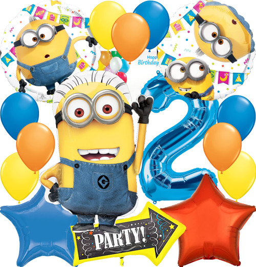 Minions Birthday Party Supplies Foil Balloon Bouquet Decoration, Multicolored, Party Accessory, for 2nd Birthday Amscan41894,29954