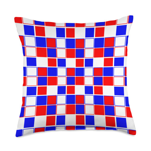 BY CRADOX CREATIVE Geometric RED White and Blue Offset Checkerboard Pattern Throw Pillow, 18x18, Multicolor