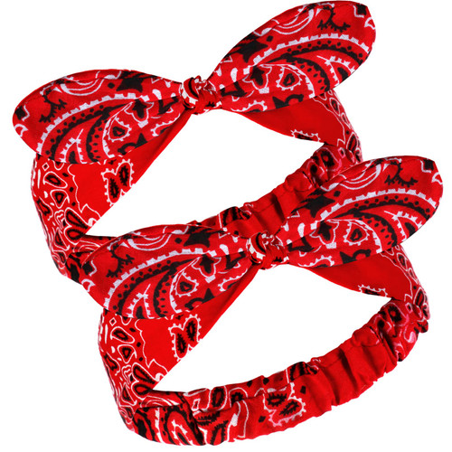 2 Pieces Bandana Headband for Women and Girls, Knot Retro Print Headbands Paisley Print Headband Headwrap Adjustable Headwrap (Red)